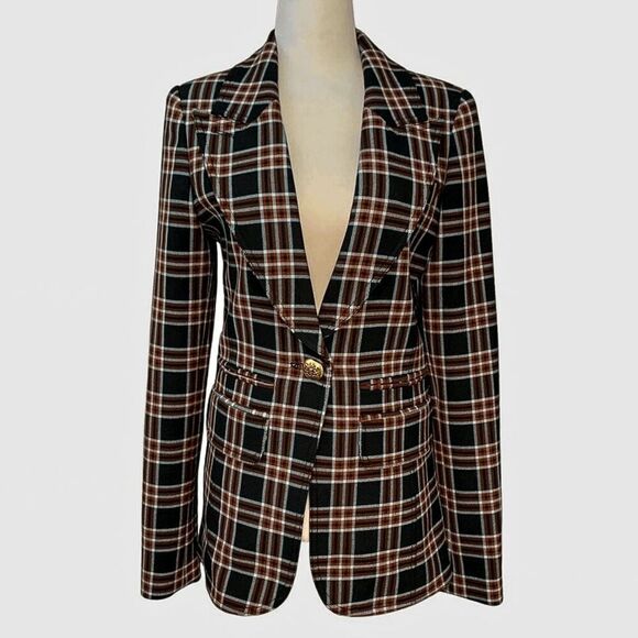 Smythe NWT Hutton Blazer Black Plaid Size 6 Lapel Collared Jacket Button Cuff - Picture 2 of 12